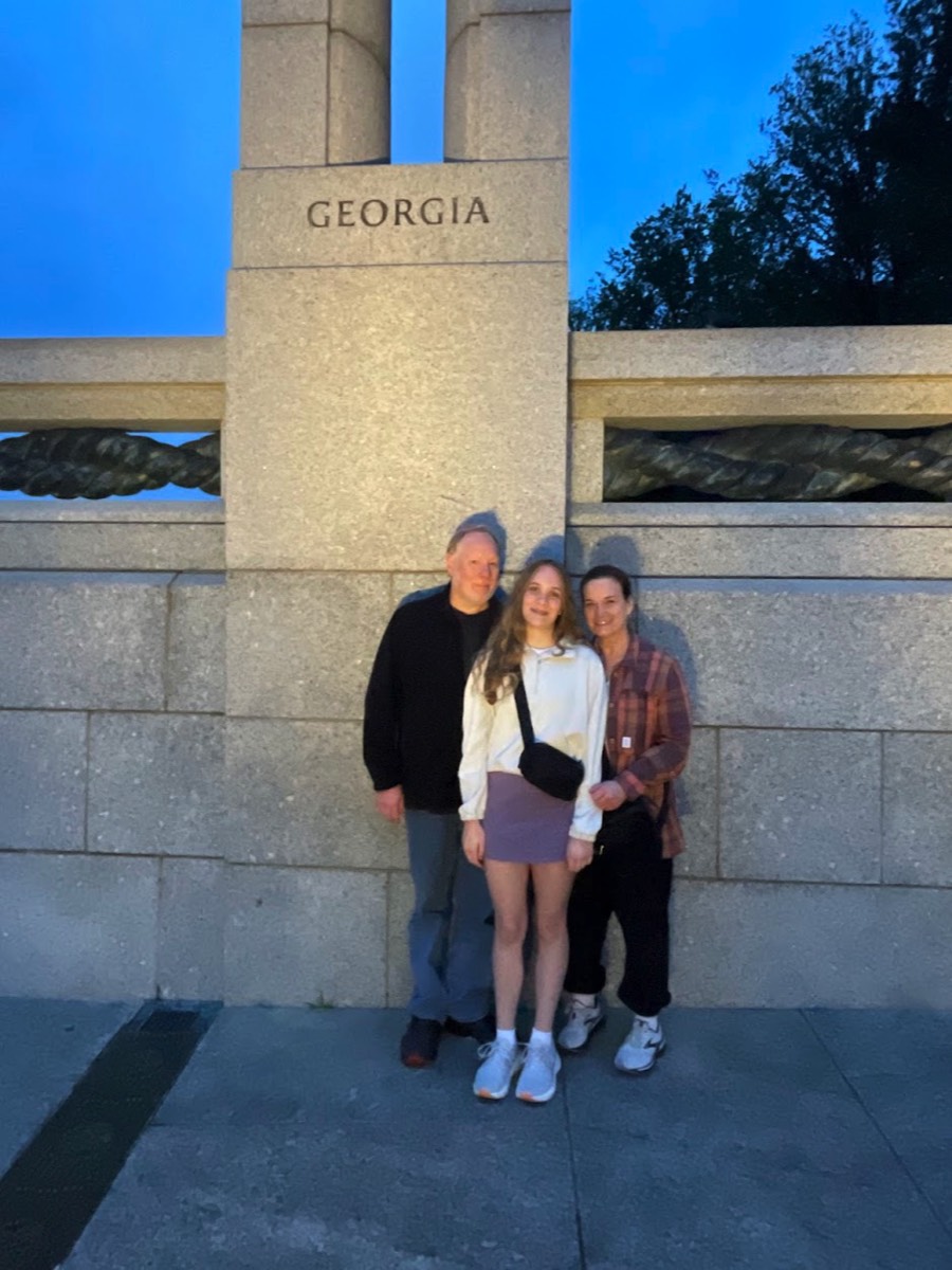 The Hudson family from Rome, Georgia on a Night Tour at the WWII Memorial in May 2025